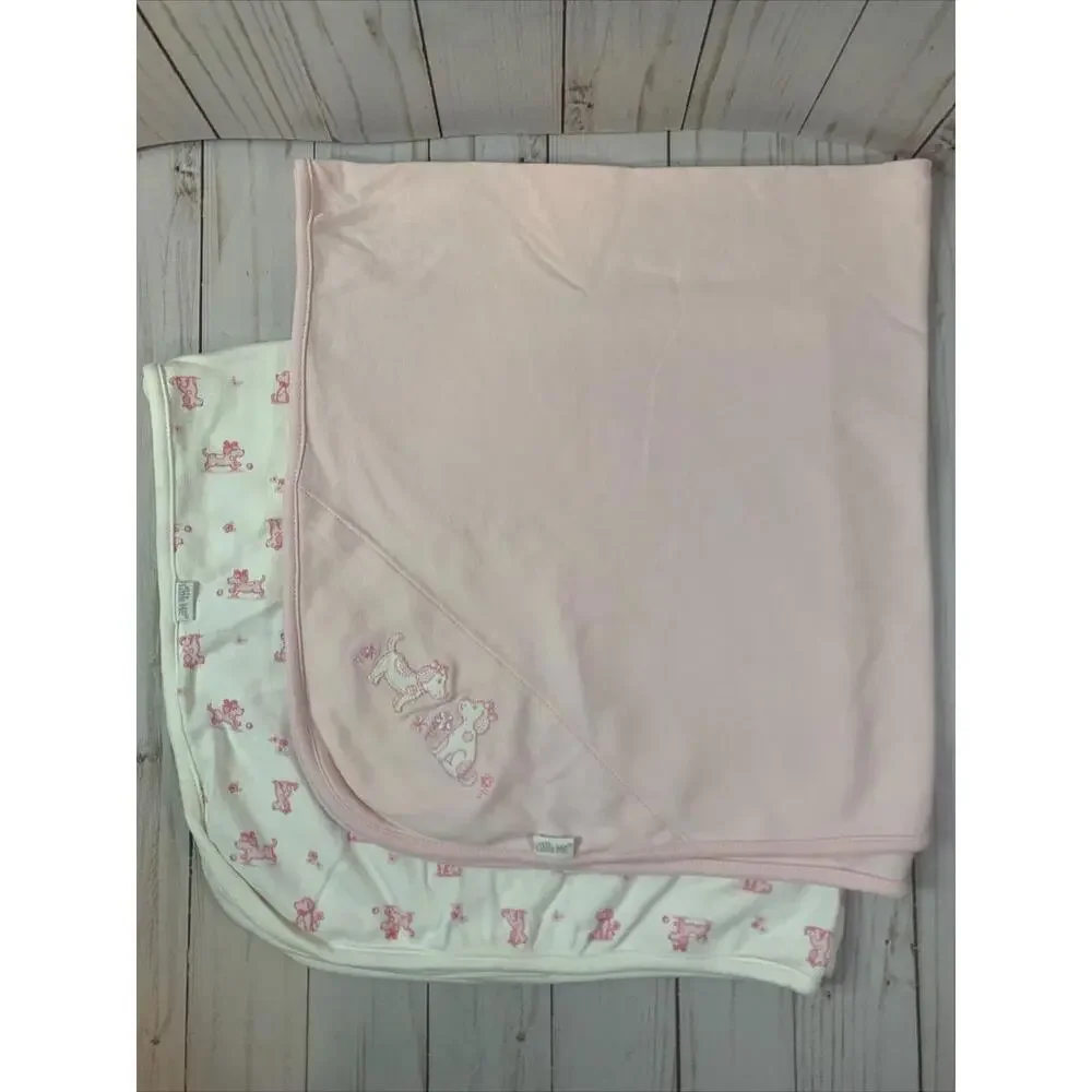 Little Me Baby Girls Pink White Puppy Dog‎ Receiving Blankets 2 Pack Cotton 1622